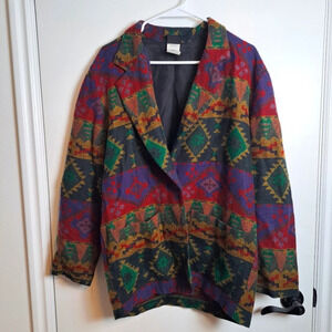 Judy Knapp Multicolor Aztec Southwestern Geometric Jacket Blazer Long Size M